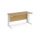 Maestro 25 straight desk 1400mm x 600mm - white cable managed leg frame, oak top