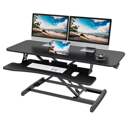 Standing Desk Converter, 42"/106cm Wide Height Adjustable Sit Stand Desk Riser for Dual Monitors with Keyboard Tray, Black