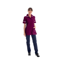 Work in Style Female Nursing Tunic Maroon with White Trim 36 Inch DVDTR/MAR/WHT/36