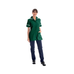 Work in Style Female Nursing Tunic Bottle Green + White Trim 40 Inch DVDTR/BOT/WHT/40