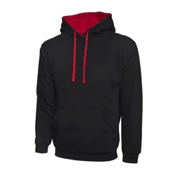Uneek UC507 Contrast Hooded Sweatshirt Black/Red Xtra Small