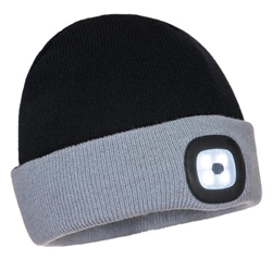 Portwest Two Tone LED Rechargeable Beanie Blk/Gry (Pack of 12)