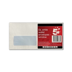 5 Star DL Envelopes Window Peel and Seal 80gsm White (Pack of 25) FS600388