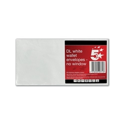 5 Star DL Envelopes Plain Wallet Self Seal 80gsm White (Pack of 25) FS600371