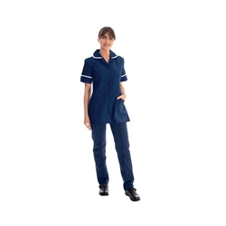 Work in Style Female Nursing Tunic Navy with White Trim 34 Inch DVDTR/NAV/WHT/34