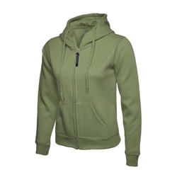 Uneek UC505 Ladies Classic Full Zip Hooded Sweatshirt Olive Small