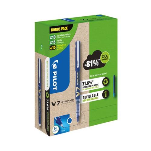 Pilot V7 10 Liquid Ink Rollerball Pens 30 Refills Medium Tip Blue (Pack