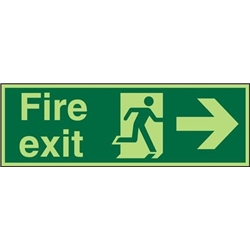 SECO Photoluminescent Safe Procedure Safety Sign Fire Exit Man Running and Arrow Pointing Right Glow In The Dark 450 x 150mm - SP121PLV450X150
