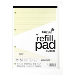 Silvine SEN Refill Pad A4 With Tinted Coloured Papers 100 Page Ruled With Margin 4 Hole Punched Cream (Pack 6) - A4RPTINC