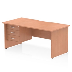 Impulse 1600 x 800mm Scalloped Edge Straight Office Desk Beech Top Panel End Leg Workstation 1 x 3 Drawer Fixed Pedestal