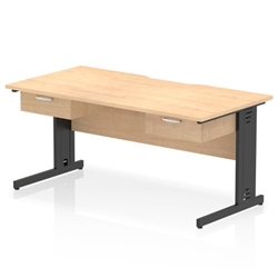 Impulse 1600 x 800mm Scalloped Edge Straight Office Desk Maple Top Black Cable Managed Leg Workstation 2 x 1 Drawer Fixed Pedestal