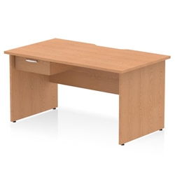 Impulse 1400 x 800mm Scalloped Edge Straight Office Desk Oak Top Panel End Leg Workstation 1 x 1 Drawer Fixed Pedestal