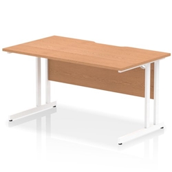Impulse 1400 x 800mm Scalloped Edge Straight Office Desk Oak Top White Cantilever Leg