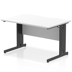 Impulse 1200 x 800mm Scalloped Edge Straight Office Desk White Top Black Cable Managed Leg
