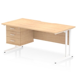 Impulse 1600 x 800mm Scalloped Edge Straight Office Desk Maple Top White Cantilever Leg Workstation 1 x 3 Drawer Fixed Pedestal