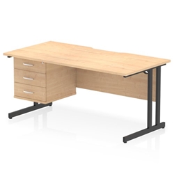 Impulse 1600 x 800mm Scalloped Edge Straight Office Desk Maple Top Black Cantilever Leg Workstation 1 x 3 Drawer Fixed Pedestal