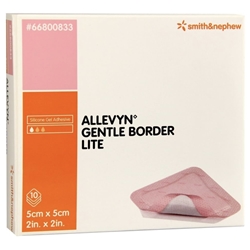 ALLEVYN Gentle Border Lite: Advanced 5cm x 5cm Silicone Gel Adhesive Hydrocellular Dressings - Pack of 10