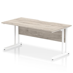Impulse 1600 x 800mm Scalloped Edge Straight Office Desk Grey Oak Top White Cantilever Leg