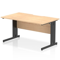 Impulse 1400 x 800mm Scalloped Edge Straight Office Desk Maple Top Black Cable Managed Leg