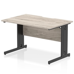 Impulse 1200 x 800mm Scalloped Edge Straight Office Desk Grey Oak Top Black Cable Managed Leg