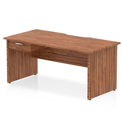 Impulse 1600 x 800mm Scalloped Edge Straight Office Desk Walnut Top Panel End Leg Workstation 1 x 1 Drawer Fixed Pedestal