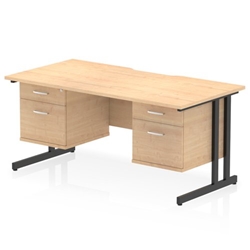 Impulse 1600 x 800mm Scalloped Edge Straight Office Desk Maple Top Black Cantilever Leg Workstation 2 x 2 Drawer Fixed Pedestal