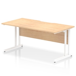 Impulse 1600 x 800mm Scalloped Edge Straight Office Desk Maple Top White Cantilever Leg