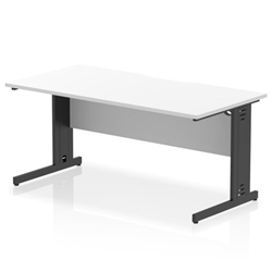 Impulse 1600 x 800mm Scalloped Edge Straight Office Desk White Top Black Cable Managed Leg