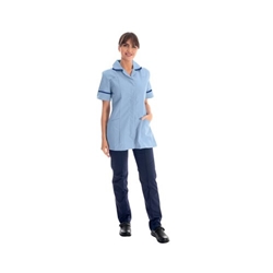 Work in Style Female Nursing Tunic Sky with Navy Trim 46 Inch DVDTR/SKY/NAV/46