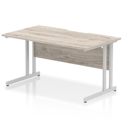Impulse 1400 x 800mm Scalloped Edge Straight Office Desk Grey Oak Top Silver Cantilever Leg