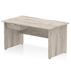 Impulse 1400 x 800mm Scalloped Edge Straight Office Desk Grey Oak Top Panel End Leg Workstation 1 x 1 Drawer Fixed Pedestal