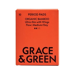 Grace and Green Organic Cotton Bamboo Medium Period Pads (Pack of 10) GGBAMDAY04