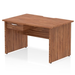 Impulse 1200 x 800mm Scalloped Edge Straight Office Desk Walnut Top Panel End Leg Workstation 1 x 1 Drawer Fixed Pedestal