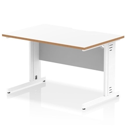Oslo 1200 x 800mm Scalloped Edge Straight Office Desk White Top Natural Wood Edge White Cable Managed Leg