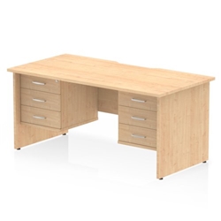 Impulse 1600 x 800mm Scalloped Edge Straight Office Desk Maple Top Panel End Leg Workstation 2 x 3 Drawer Fixed Pedestal