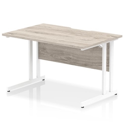Impulse 1200 x 800mm Scalloped Edge Straight Office Desk Grey Oak Top White Cantilever Leg