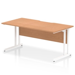 Impulse 1600 x 800mm Scalloped Edge Straight Office Desk Oak Top White Cantilever Leg
