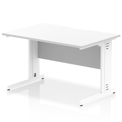 Impulse 1200 x 800mm Scalloped Edge Straight Office Desk White Top White Cable Managed Leg