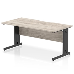 Impulse 1600 x 800mm Scalloped Edge Straight Office Desk Grey Oak Top Black Cable Managed Leg