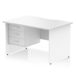 Impulse 1200 x 800mm Scalloped Edge Straight Office Desk White Top Panel End Leg Workstation 1 x 3 Drawer Fixed Pedestal