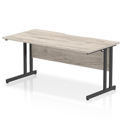 Impulse 1600 x 800mm Scalloped Edge Straight Office Desk Grey Oak Top Black Cantilever Leg