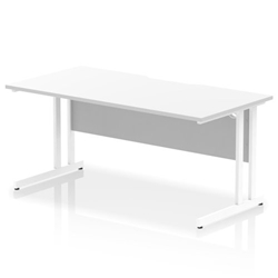 Impulse 1600 x 800mm Scalloped Edge Straight Office Desk White Top White Cantilever Leg