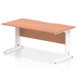 Impulse 1600 x 800mm Scalloped Edge Straight Office Desk Beech Top White Cable Managed Leg