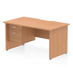 Impulse 1400 x 800mm Scalloped Edge Straight Office Desk Oak Top Panel End Leg Workstation 1 x 2 Drawer Fixed Pedestal