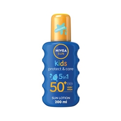 Nivea Sun Kids Protect and Care Coloured Sun Cream Lotion Spray 5in1 SPF 50+ 200ml C009317
