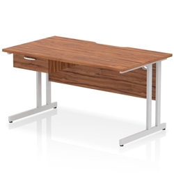 Impulse 1400 x 800mm Scalloped Edge Straight Office Desk Walnut Top Silver Cantilever Leg Workstation 1 x 1 Drawer Fixed Pedestal