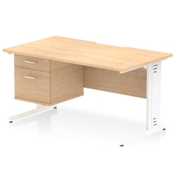 Impulse 1400 x 800mm Scalloped Edge Straight Office Desk Maple Top White Cable Managed Leg Workstation 1 x 2 Drawer Fixed Pedestal