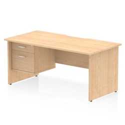 Impulse 1600 x 800mm Scalloped Edge Straight Office Desk Maple Top Panel End Leg Workstation 1 x 2 Drawer Fixed Pedestal