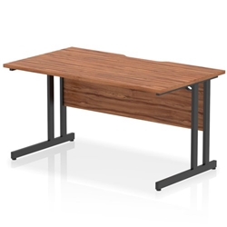 Impulse 1400 x 800mm Scalloped Edge Straight Office Desk Walnut Top Black Cantilever Leg