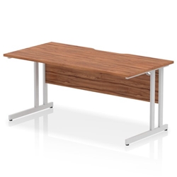 Impulse 1600 x 800mm Scalloped Edge Straight Office Desk Walnut Top Silver Cantilever Leg